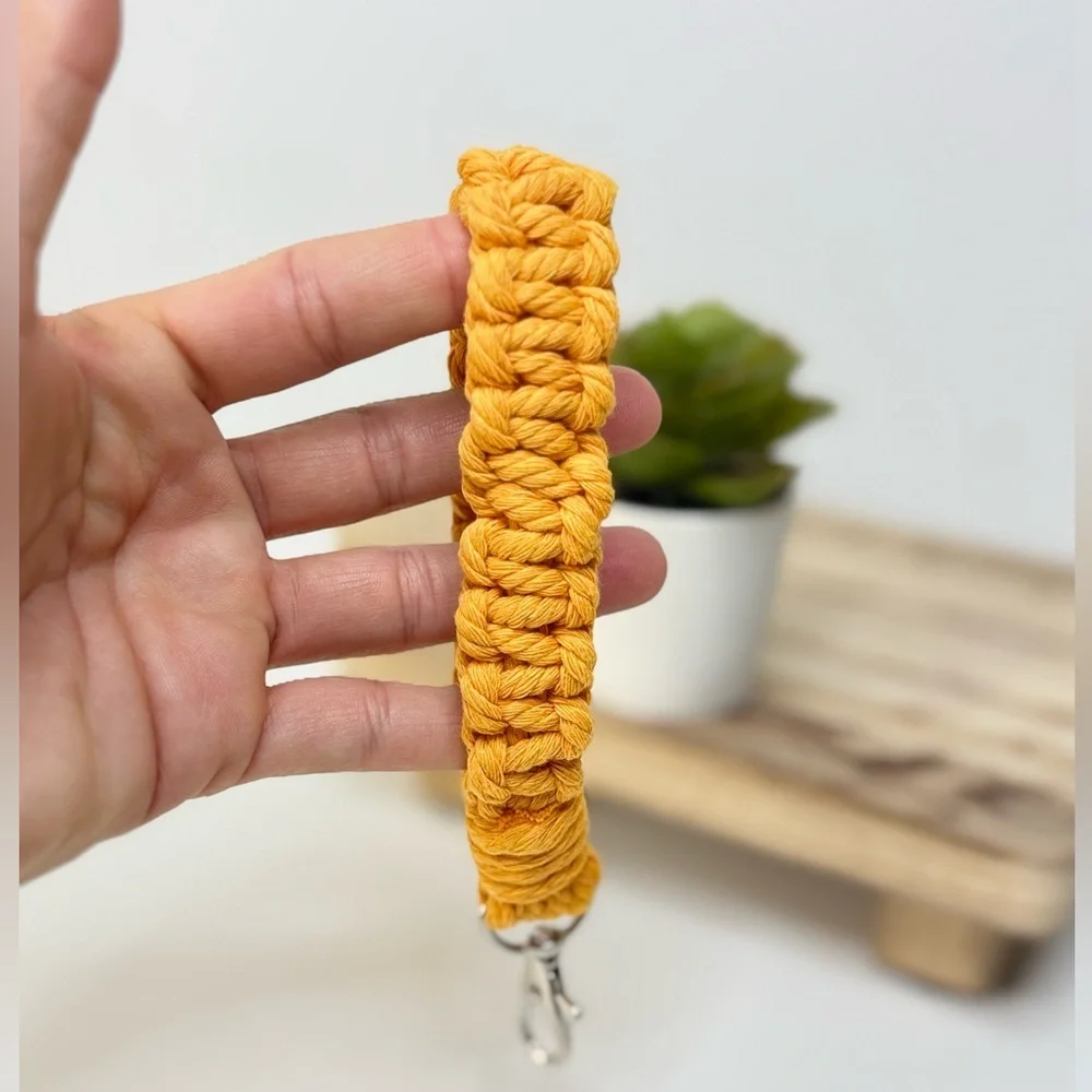 Boho Macrame Wristlet Golden Yellow Keychain